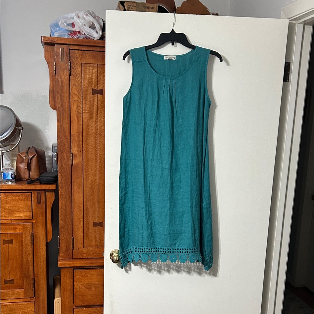 Teal Sleeveless Dress with Crochet Hem